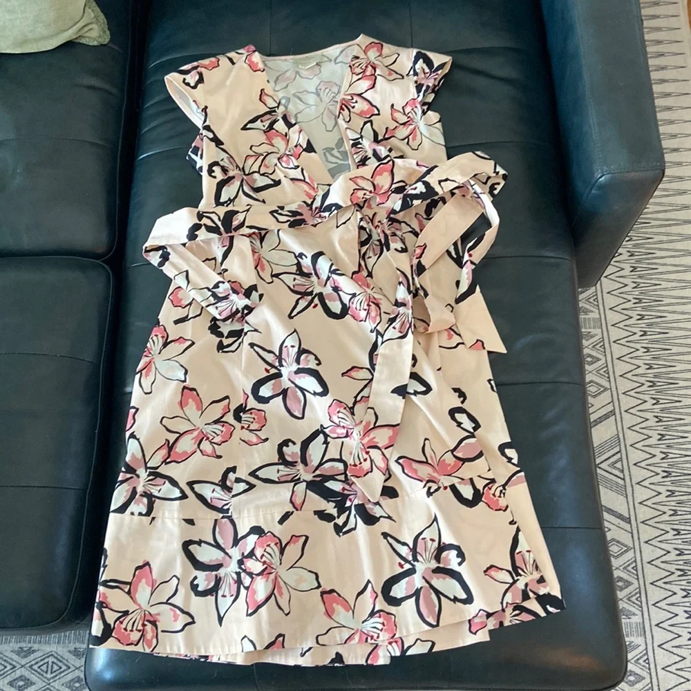 kate spade Cream Floral Wrap Dress with Pink and Black Accents